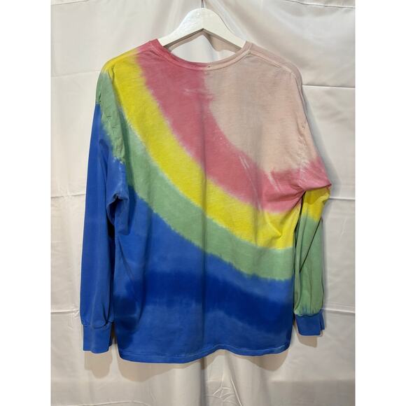 Ralph Lauren Pink Blue Rainbow Striped Tie Dye Long Sleeve Tee Size XL - Picture 8 of 9